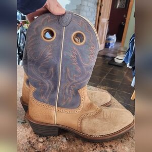 Ariat Tan and Blue Leather Western Boots Men's 12D New, No Box Or Tags